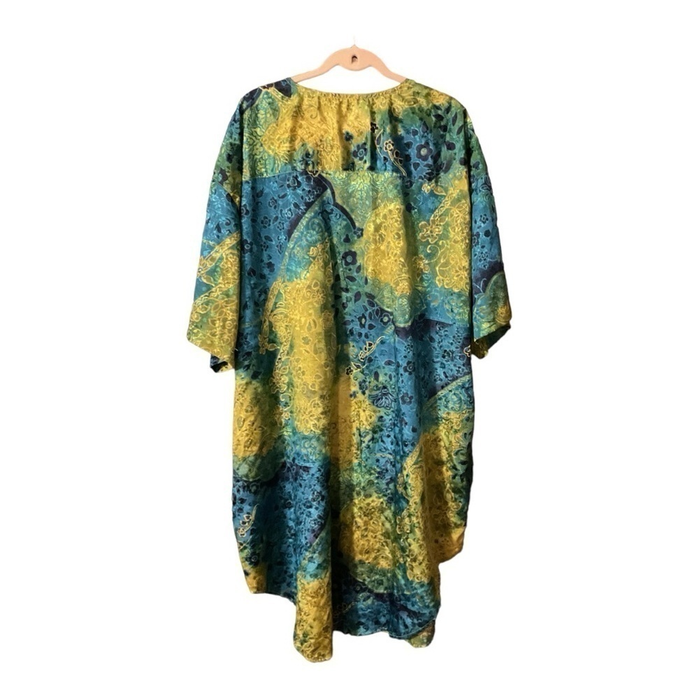 Mira Max Button Up One Size Cover Up/Resort Wear/Kaftan Blue Green Yellow - Picture 2 of 7